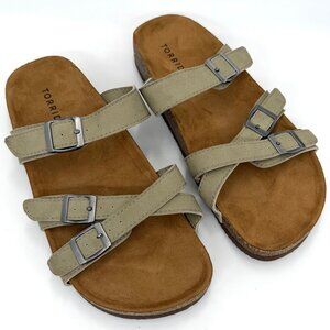 New Torrid Sage Green & Tan Sandal Slides - Size 8WW